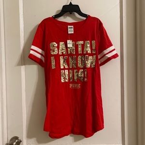 Santa I know him - Sequin VS PINK Tshirt